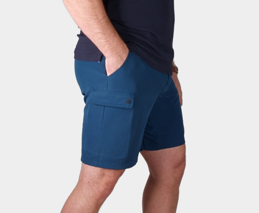 Fit clean coral blue swim trunks with waterproof pocket
