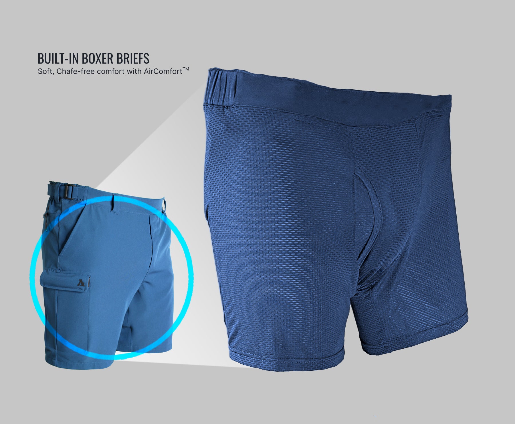 Men's travel shorts with comfortable built in boxer brief liner